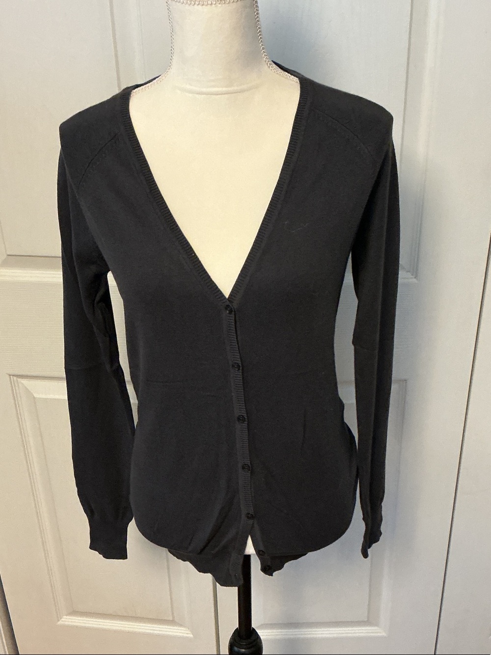 Cynthia Rowley Charcoal Black V-Neck Button Cardigan